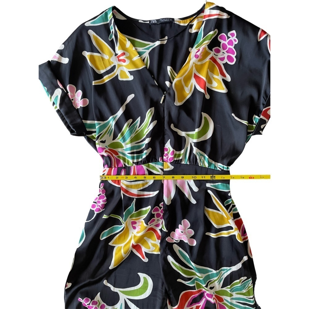 Zara Black Floral Print Satin Jumpsuit Women’s Large - Picture 15 of 16